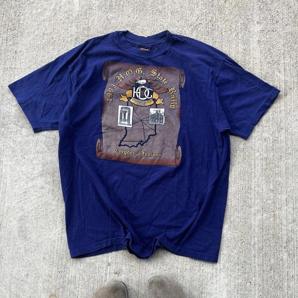 Harley Davidson State Rally 1993 Shirt Mens XL Blue Indiana Biker HOG USA